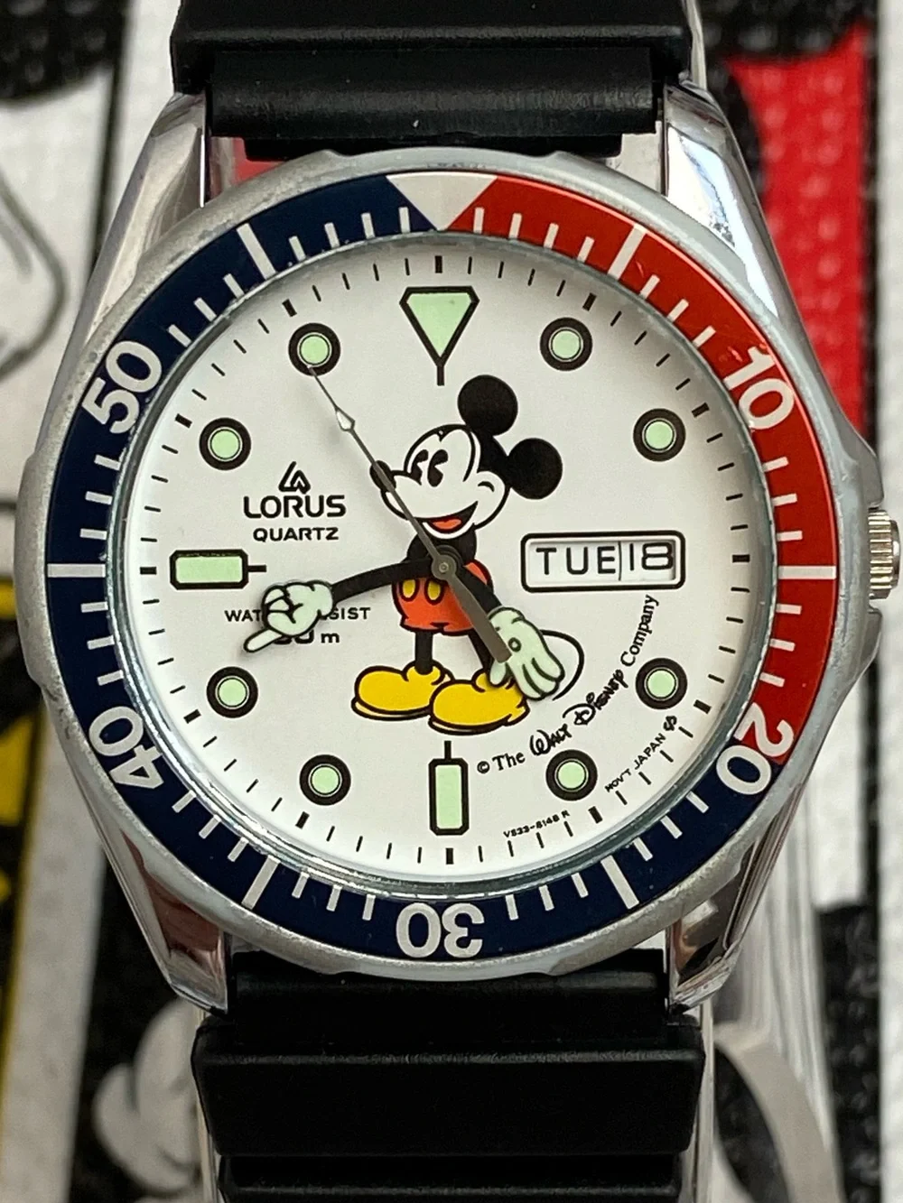 Vintage Disney X Lorus (Seiko) Mickey Mouse Pepsi Bezel Diver Style Watch HTF